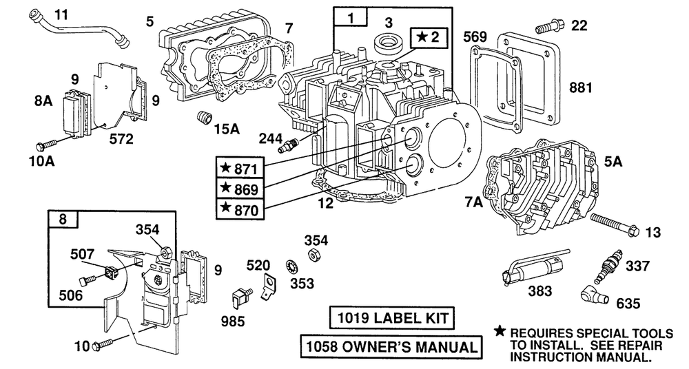 Cylinder,cylinder Heads Diagram and Parts List for 400707-0102-XX  Briggs and Stratton Engine